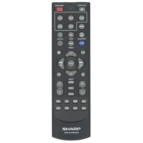 Sharp RRMCGA409AWSA Micro Component System Audio Remote Control – RRMCGA409AWSA